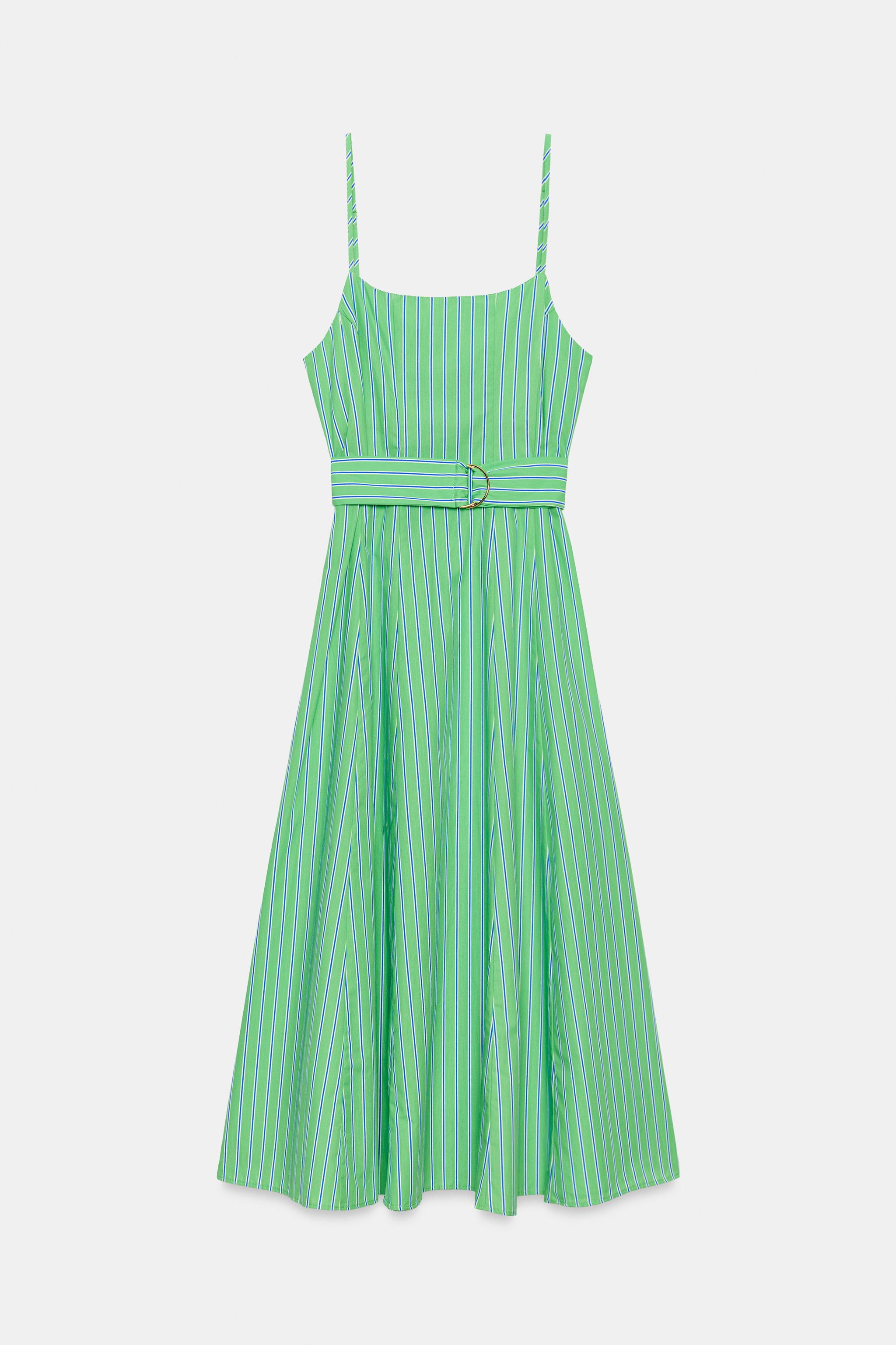 STRIPED BELTED MIDI DRESS